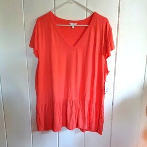 Time and Tru Orange Ruffled Relaxed Tunic